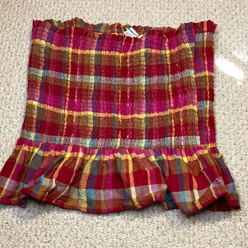 Multi colored plaid bandeau top